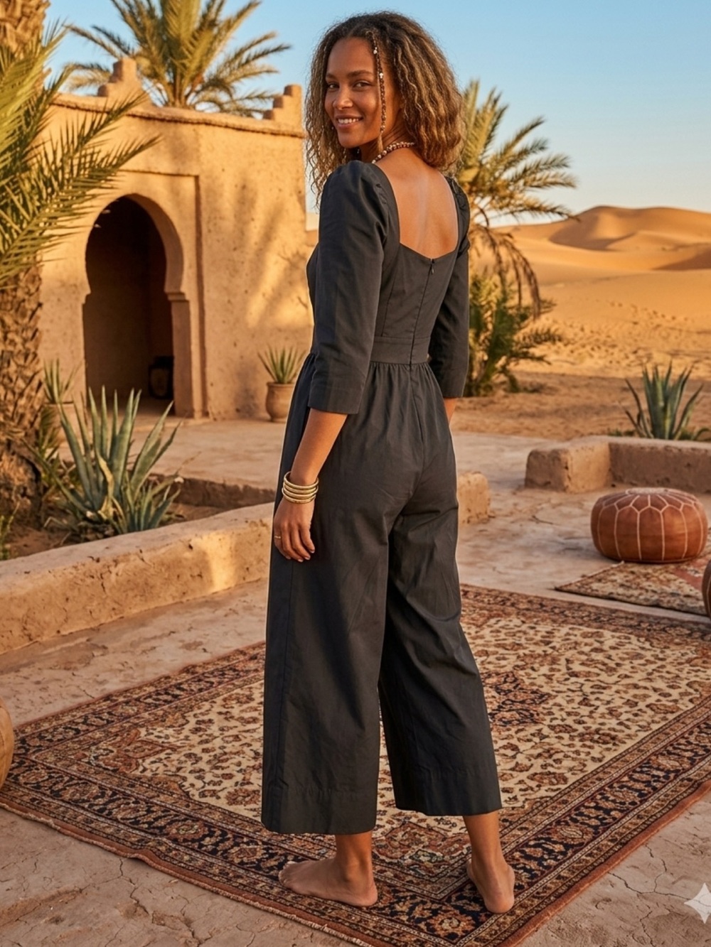 Cara Cara Black Square-Neck Wide-Leg Jumpsuit size L